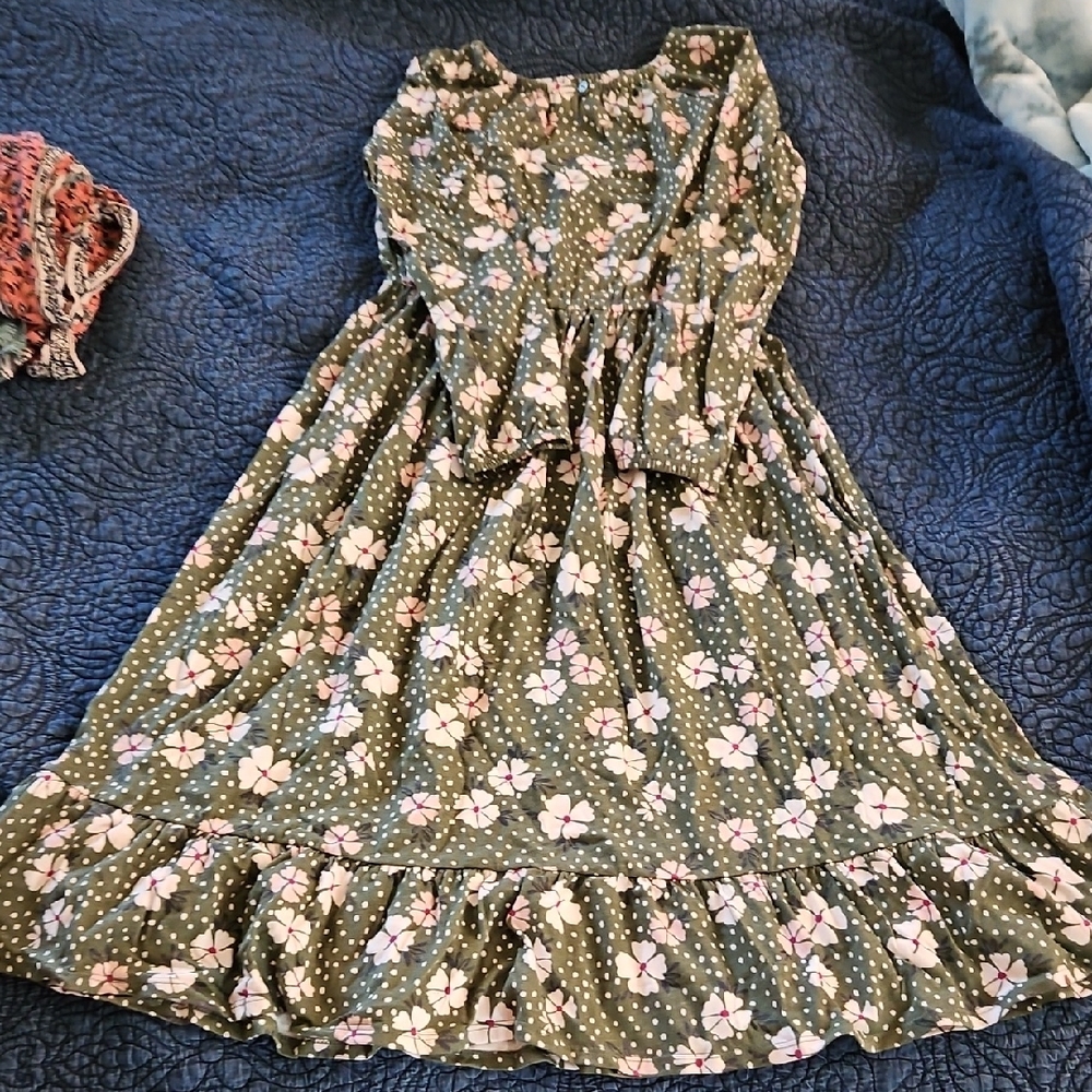 Floral Green Kids Dress